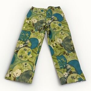 CC Collection Womens Capri Pants Green Floral Stretch Straight Mid Rise 8 22205